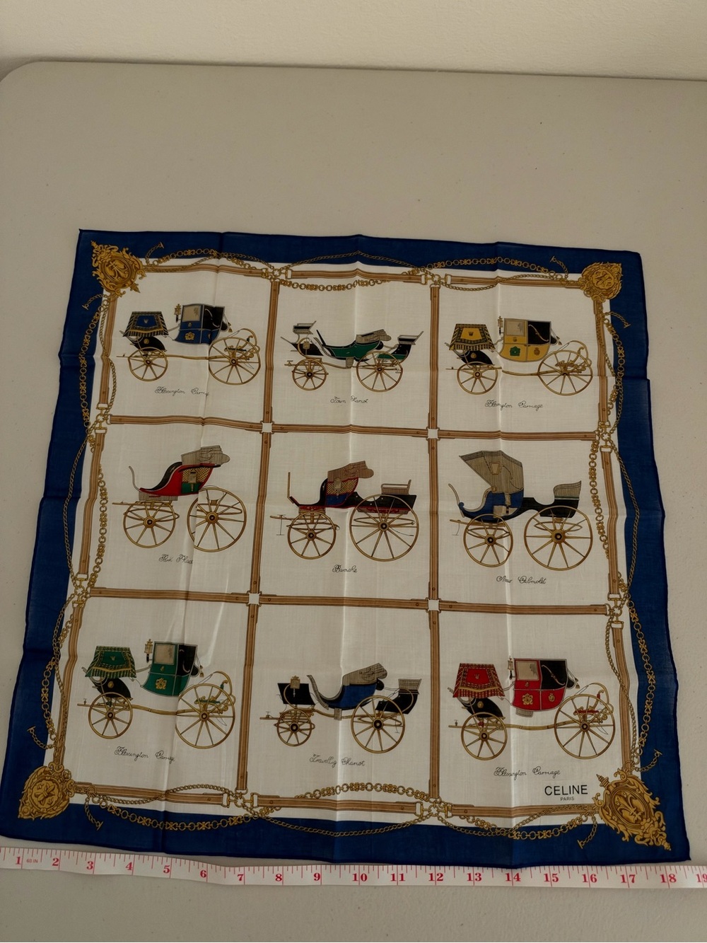 Vintage Celine Paris Handkerchief Scarf Equestrian Carriage Print 19in